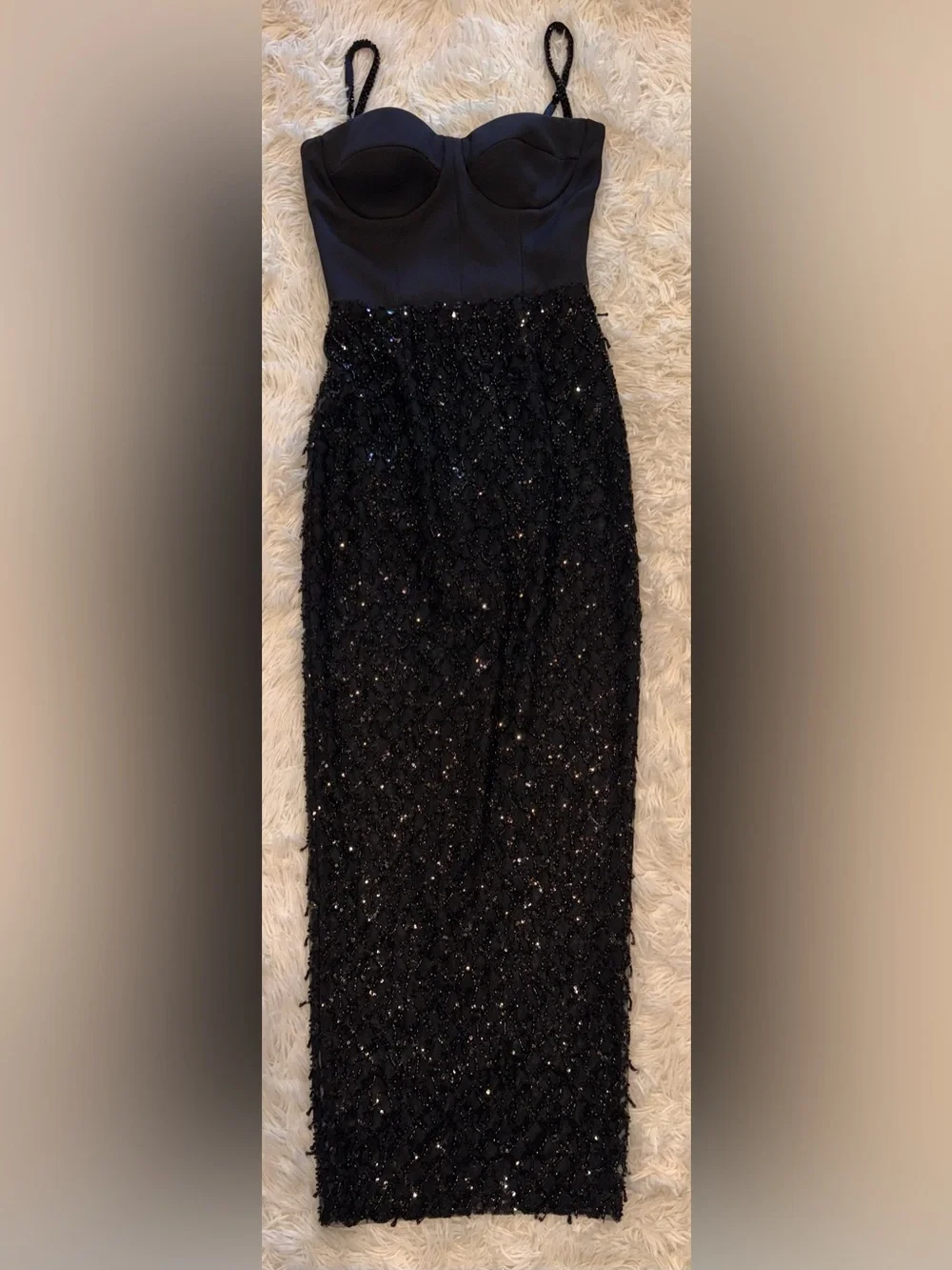 NEW NADINE MERABI Valentina Mixed Media Black Beaded Bustier Gown Sz 2 - Picture 11 of 12